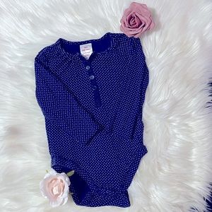 ✨Old Navy 6-12 Months Blue Button Down Long Sleeve Polkadot Onesie✨